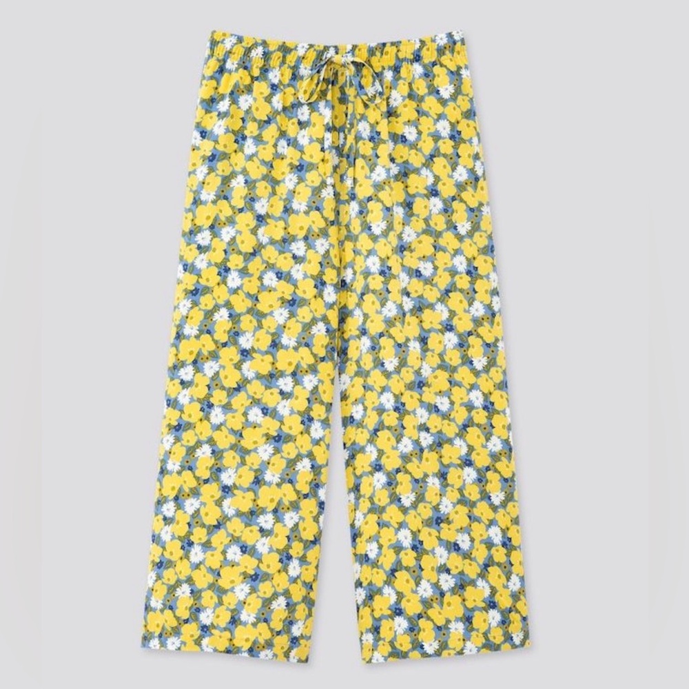 Uniqlo Relaco Cropped Lounge Pants (Yellow & Blue Floral) size S